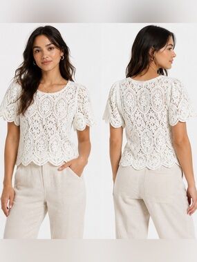 Solitaire White Crochet Lace Knit Top